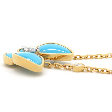 ヴァンクリーフアーペル Van Cleef & Arpels ドゥ パピヨン ペンダント VCARP7UP00 ブルーXイエローゴールド K18YG ターコイズ ダイヤモンド K18WG ネックレス 青 18K 750