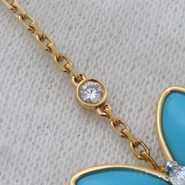 ヴァンクリーフアーペル Van Cleef & Arpels ドゥ パピヨン ペンダント VCARP7UP00 ブルーXイエローゴールド K18YG ターコイズ ダイヤモンド K18WG ネックレス 青 18K 750