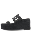 エルメス HERMES エスパドリーユ イテア30 ブラック ナッパレザー #38 サンダル 黒 厚底 ウェッジソール