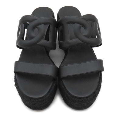 エルメス HERMES エスパドリーユ イテア30 ブラック ナッパレザー #38 サンダル 黒 厚底 ウェッジソール