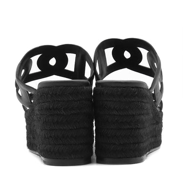 エルメス HERMES エスパドリーユ イテア30 ブラック ナッパレザー #38 サンダル 黒 厚底 ウェッジソール