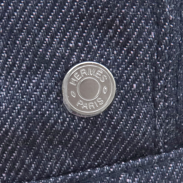エルメス HERMES ガブリエル インディゴ 麻 ＃57 ベレー帽 シルバー