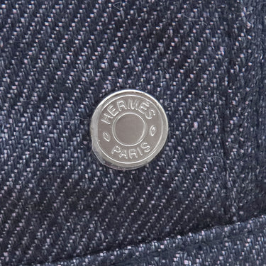 エルメス HERMES ガブリエル インディゴ 麻 ＃57 ベレー帽 シルバー金具 新品 未使用 青 紺 帽子