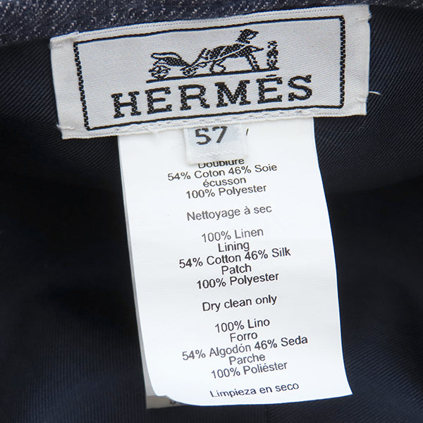 エルメス HERMES ガブリエル インディゴ 麻 ＃57 ベレー帽 シルバー