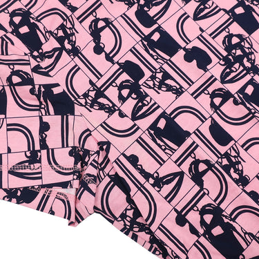 エルメス HERMES 総柄 ピンク×ネイビー コットン 13195 半袖Ｔシャツ 紺 【Brides de GALA en Desordre/ブライド ドゥ ガラ アン デゾルドル】