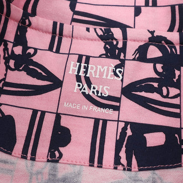 エルメス HERMES 総柄 ピンク×ネイビー コットン 13195 半袖Ｔシャツ 紺 【Brides de GALA en Desordre/ブライド ドゥ ガラ アン デゾルドル】
