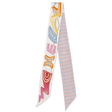 エルメス HERMES ツイリー ホワイト×ローズ×ヴェール シルク スカーフ 【CHEVALOSCOPE NEON/シュヴァロスコープ ネオン】