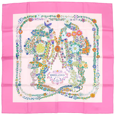 エルメス HERMES カレ90 CARRE ローズボンボン×ローズドラジェ×ヴェール シルク スカーフ 【BRIDES DE GALA EN FLEURS/ブリッド ドゥ ガラ アン フルール】