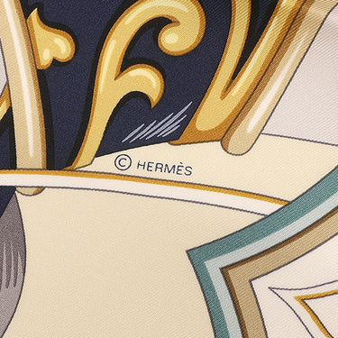 エルメス HERMES カレ90 CARRE クリーム×マリン×ゴールド シルク スカーフ 【HARNAIS DE COEUR/アルネ ドゥ クール】