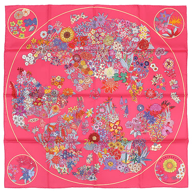 エルメス HERMES カレ90 CARRE ローズヴィフ×ヴェール×マルチカラー シルク スカーフ 【PLANIFLEURS/プラニフルール】