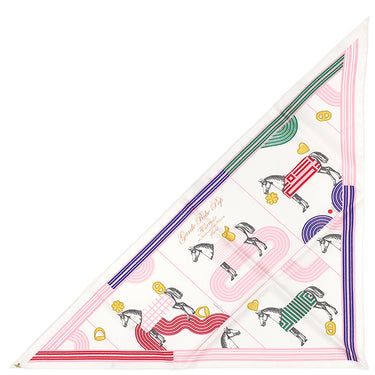 エルメス HERMES カレ70 トライアングル ジェアン ホワイト×マルチカラー シルク ストール ゴールド金具 新品 未使用【GARDE ROBE POP/ガルドローブポップ】