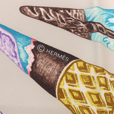 エルメス HERMES カレ70 CARRE パールグレー×ローズ×マルチカラー シルク スカーフ 【FUNNY ICE CREAM/ファニー アイスクリーム】