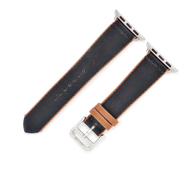 エルメス HERMES 純正 アップルウォッチ用 キャンバスベルト ブラック ナイロン ステンレススチール 腕時計パーツ ストラップ 20ｍｍ ブラック×ブラウン 尾錠付 金具付