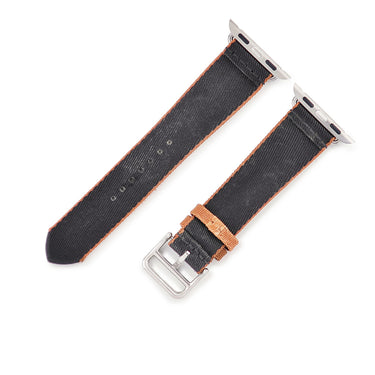 エルメス HERMES 純正 アップルウォッチ用 キャンバスベルト ブラック ナイロン ステンレススチール 腕時計パーツ ストラップ 20ｍｍ ブラック×ブラウン 尾錠付 金具付