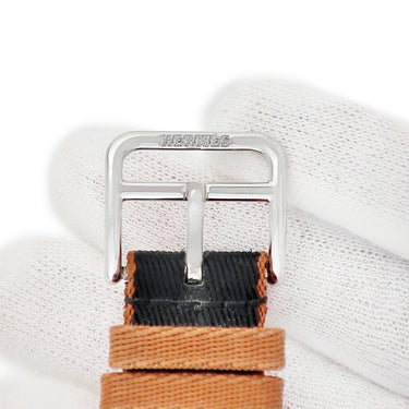 エルメス HERMES 純正 アップルウォッチ用 キャンバスベルト ブラック ナイロン ステンレススチール 腕時計パーツ ストラップ 20ｍｍ ブラック×ブラウン 尾錠付 金具付