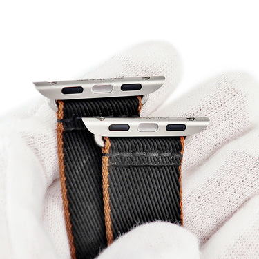 エルメス HERMES 純正 アップルウォッチ用 キャンバスベルト ブラック ナイロン ステンレススチール 腕時計パーツ ストラップ 20ｍｍ ブラック×ブラウン 尾錠付 金具付