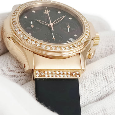 腕時計 ウブロ HUBLOT エレガント MDM クロノグラフ 1810.8.054 自動巻き メンズ レディース K18PG無垢 純正ダイヤ ワインレッド ボルドー