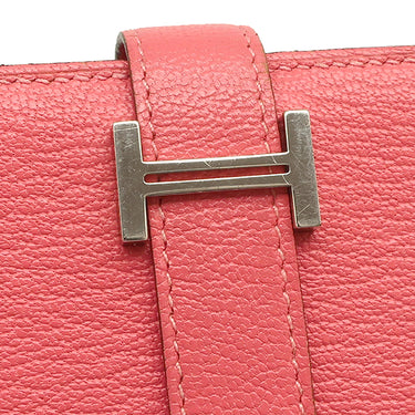エルメス HERMES ベアンスフレ ローズリップスティック シェーブル 長財布 シルバー金具 二つ折り財布