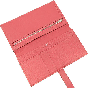 エルメス HERMES ベアンスフレ ローズリップスティック シェーブル 長財布 シルバー金具 二つ折り財布