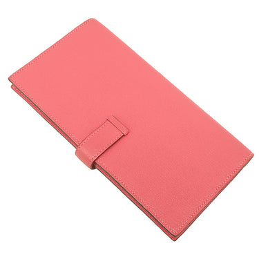 エルメス HERMES ベアンスフレ ローズリップスティック シェーブル 長財布 シルバー金具 二つ折り財布