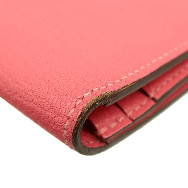 エルメス HERMES ベアンスフレ ローズリップスティック シェーブル 長財布 シルバー金具 二つ折り財布