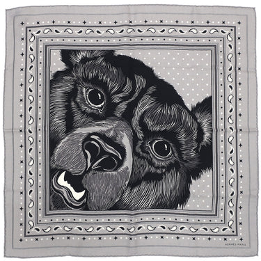 エルメス HERMES カレ65 CARRE グリクレール×ブラック×ホワイト カシミヤ シルク スカーフ 新品 未使用【GRRRRR!/ガルルルルル!】