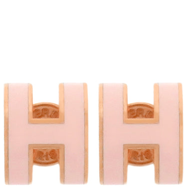 エルメス HERMES ポップアッシュ Hピアス ミニ ローズドラジェ×ピンクゴールド GP エナメル ピアス ローズゴールド金具 H型