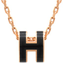 エルメス HERMES ポップアッシュ ミニ ペンダント ブラック×ピンクゴールド GP ラッカー ネックレス ローズゴールド金具 Hモチーフ