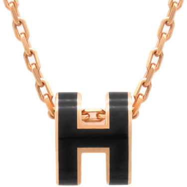 エルメス HERMES ポップアッシュ ミニ ペンダント ブラック×ピンクゴールド GP ラッカー ネックレス ローズゴールド金具 Hモチーフ