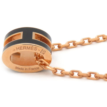 エルメス HERMES ポップアッシュ ミニ ペンダント ブラック×ピンクゴールド GP ラッカー ネックレス ローズゴールド金具 Hモチーフ