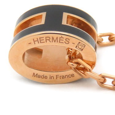 エルメス HERMES ポップアッシュ ミニ ペンダント ブラック×ピンクゴールド GP ラッカー ネックレス ローズゴールド金具 Hモチーフ