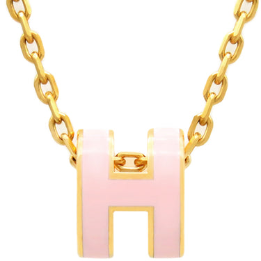 エルメス HERMES ポップアッシュ ミニ ペンダント ローズドラジェ×ゴールド GP ラッカー ネックレス ゴールド金具 Hモチーフ