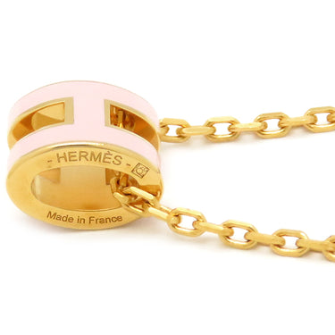 エルメス HERMES ポップアッシュ ミニ ペンダント ローズドラジェ×ゴールド GP ラッカー ネックレス ゴールド金具 Hモチーフ