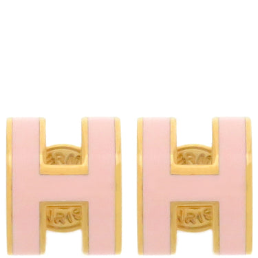 エルメス HERMES ポップアッシュ Hピアス ミニ ローズドラジェ×ゴールド GP エナメル ピアス ゴールド金具 H型