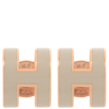 エルメス HERMES ポップアッシュ Hピアス ミニ マロングラッセ×ピンクゴールド GP エナメル ピアス ローズゴールド金具 H型
