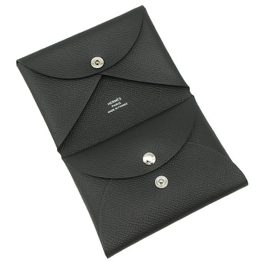 エルメス HERMES カルヴィ デュオ ブラック ヴォーエプソン カードケース シルバー金具 新品 未使用 黒