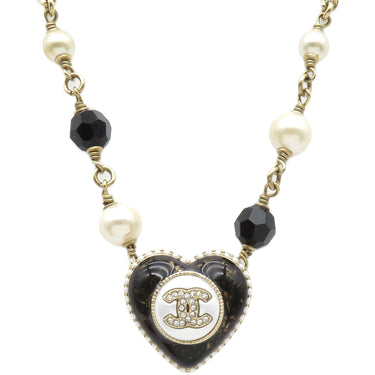シャネル CHANEL ココマーク チョーカー AB9382 ブラック×ゴールド GP フェイクパール カラーストーン ネックレス ゴールド金具 ハート型