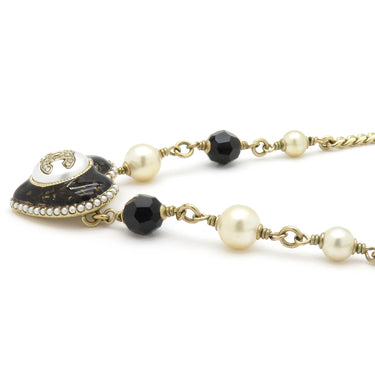 シャネル CHANEL ココマーク チョーカー AB9382 ブラック×ゴールド GP フェイクパール カラーストーン ネックレス ゴールド金具 ハート型