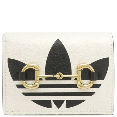 グッチ GUCCI adidas コラボ ホースビット 702248 ホワイト×ブラック レザー 二つ折り財布 ゴールド金具 白 黒 アディダス ショルダーウォレット 新品 未使用