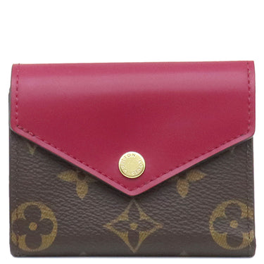 ルイヴィトン LOUIS VUITTON ポルトフォイユ ゾエ M62932 フューシャ モノグラムキャンバス レザー 三つ折り財布 ゴールド金具 茶