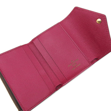 ルイヴィトン LOUIS VUITTON ポルトフォイユ ゾエ M62932 フューシャ モノグラムキャンバス レザー 三つ折り財布 ゴールド金具 茶