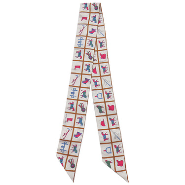 エルメス HERMES ツイリー クリーム×ホワイト×ローズ シルク スカーフ 【COUVERTURES ET TENUES/馬着】