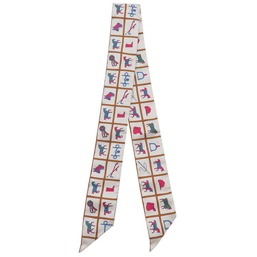 エルメス HERMES ツイリー クリーム×ホワイト×ローズ シルク スカーフ 【COUVERTURES ET TENUES/馬着】