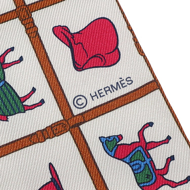 エルメス HERMES ツイリー クリーム×ホワイト×ローズ シルク スカーフ 【COUVERTURES ET TENUES/馬着】