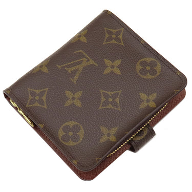 ルイヴィトン LOUIS VUITTON コンパクトジップ M61667 モノグラム モノグラムキャンバス 二つ折り財布 ゴールド金具 茶