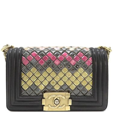 シャネル CHANEL モザイク ボーイシャネル A67085 ボルドー レザー ショルダーバッグ ヴィンテージ金具 タイルデザイン