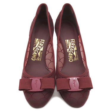サルヴァトーレ・フェラガモ Salvatore Ferragamo ヴァラ リボン 732853 バーガンディー ファブリック #5 パンプス ボルドー 赤 チュール