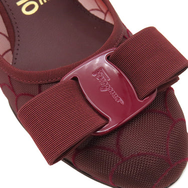 サルヴァトーレ・フェラガモ Salvatore Ferragamo ヴァラ リボン 732853 バーガンディー ファブリック #5 パンプス ボルドー 赤 チュール