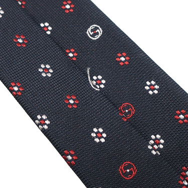 グッチ GUCCI 花柄 7cm ネイビー×レッド×ホワイト シルク ネクタイ 紺 赤 白 インターロック