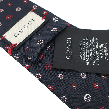 グッチ GUCCI 花柄 7cm ネイビー×レッド×ホワイト シルク ネクタイ 紺 赤 白 インターロック